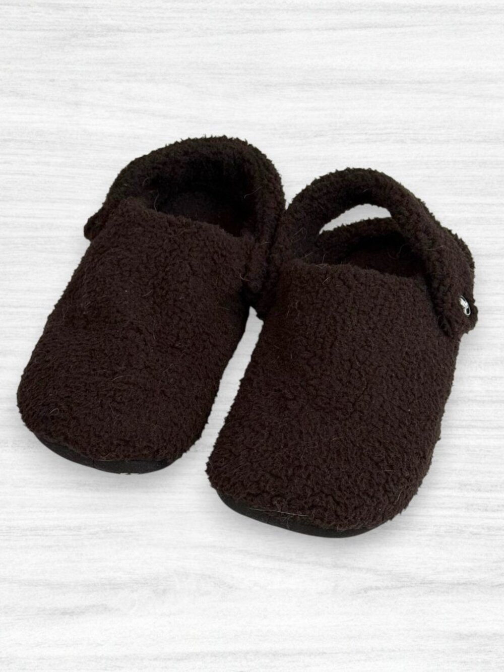 Crocs Classic Cozzzy Slippers Black Faux Fur M7 W9 Backstrap House Shoes Furry
